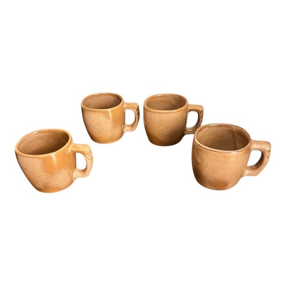 Lot Of 4 Vtg Frankoma Plainsman Brown Ceramic Mugs, Ridged Handles Mid Century - Picture 1 of 9